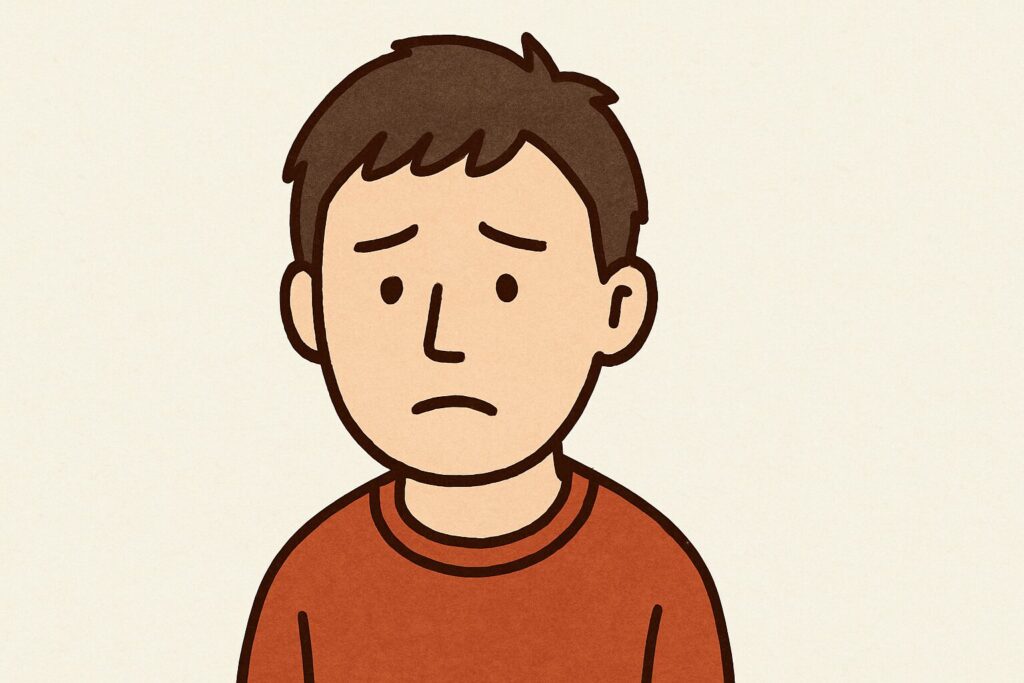悲しげな表情の青年